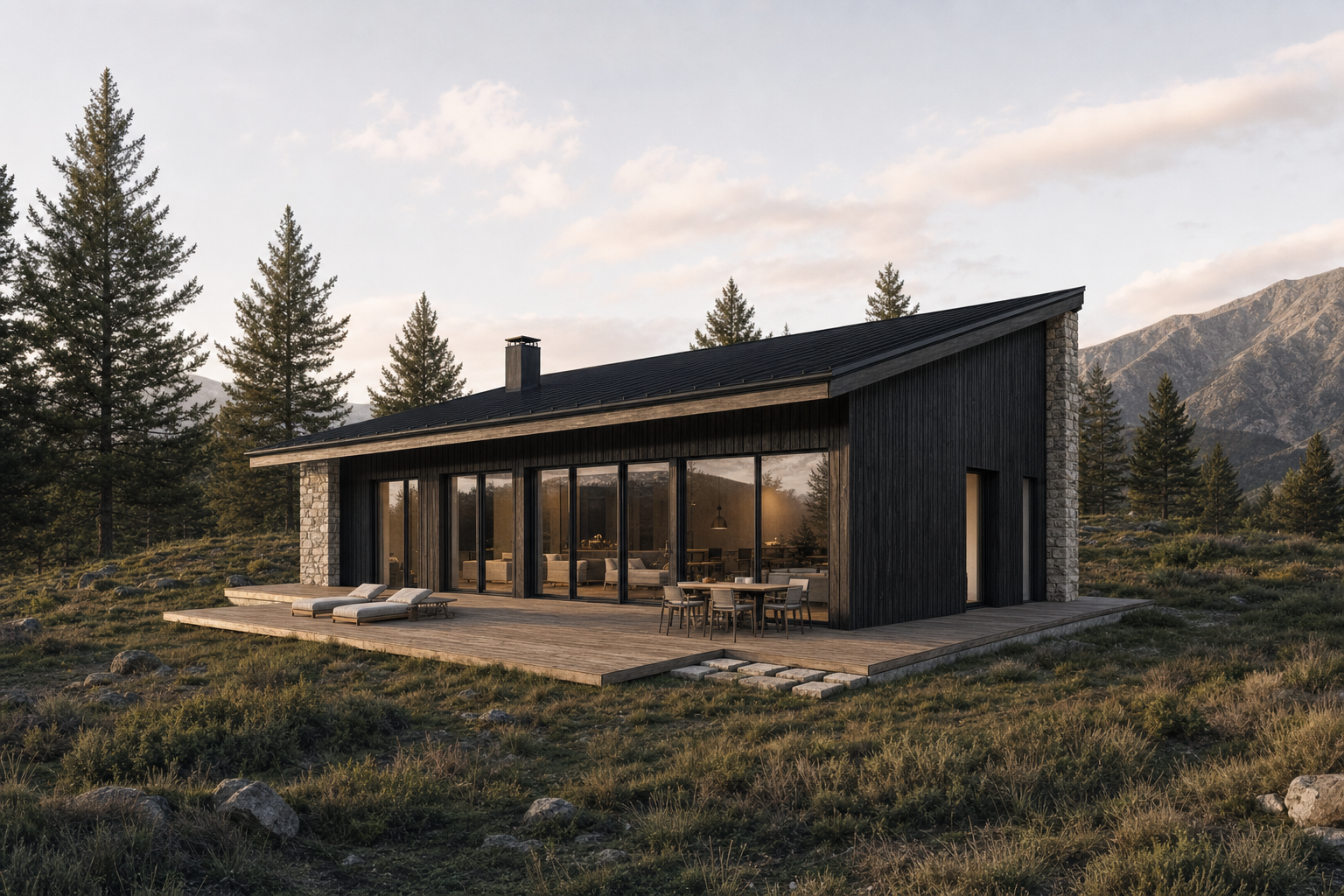 Exemple conceptual: casa de fusta contemporània integrada en un prat de muntanya